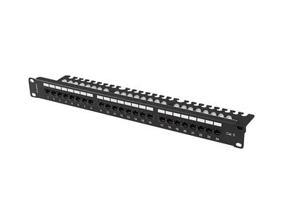 Lanberg patch panel 24 portov 1U 19'' CAT.6 utp s policiou čierny