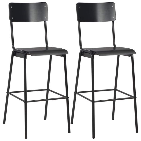 vidaXL Barové stoličky 2 ks, čierne, masívna preglejka a oceľ