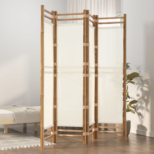 vidaXL Skladací 4-panelový paraván 160 cm bambus a plátno