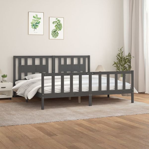 vidaXL Posteľný rám s čelom sivý masívna borovica 180x200cm Super King