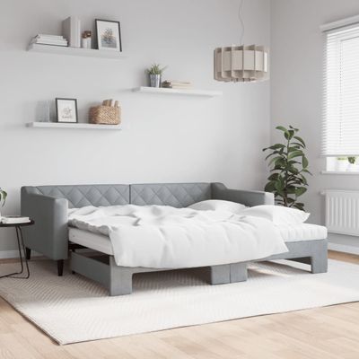 vidaXL Rozkladacia denná posteľ s matracmi bledosivá 90x190 cm látka