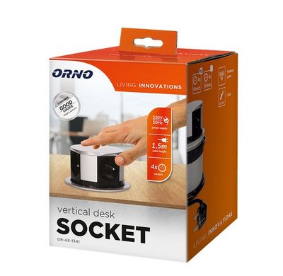 Zásuvkový blok okrúhly ORNO OR-AE-1341, 4x zásuvka, farba strieborná, kábel 1.5m