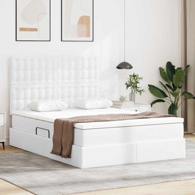 vidaXL Úložná posteľ s úložiskom Čistá biela 140 x 190 cm Umelá koža