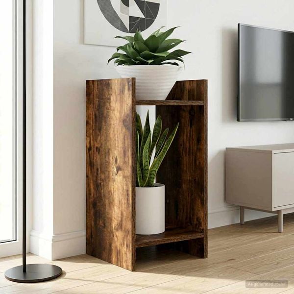 vidaXL Stojan na rastliny s poličkou 2 pcs Údený Dub 30 x 30 x 60 cm