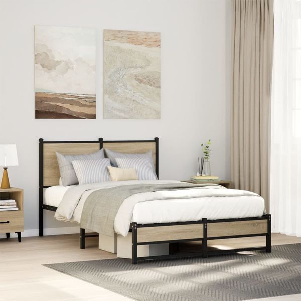 vidaXL Kovový posteľný rám bez matraca dub sonoma 120x190 cm