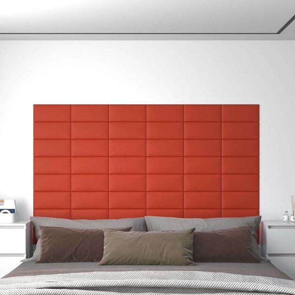 vidaXL Nástenné panely 12 ks červené 30x15 cm umelá koža 0,54 m²