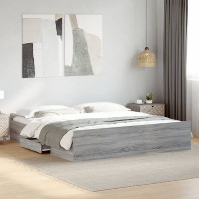 vidaXL Posteľný rám so zásuvkami sivá sonoma 200x200cm kompozit. drevo