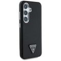 Puzdro Guess so zrnitým trojuholníkovým logom MagSafe pre Samsung Galaxy S25 čierne