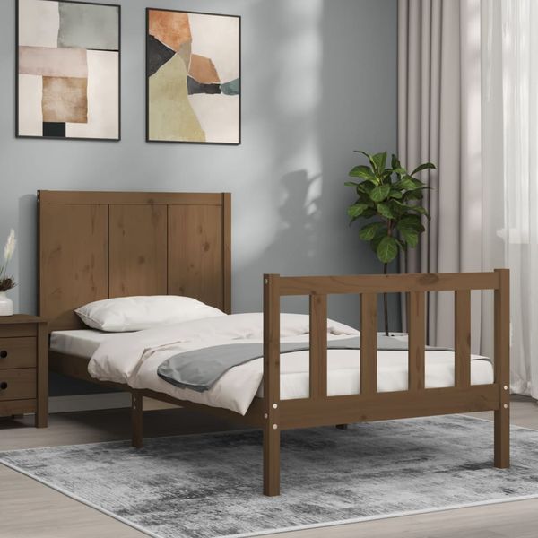 vidaXL Posteľný rám s čelom medovohnedý 90x200 cm masívne drevo