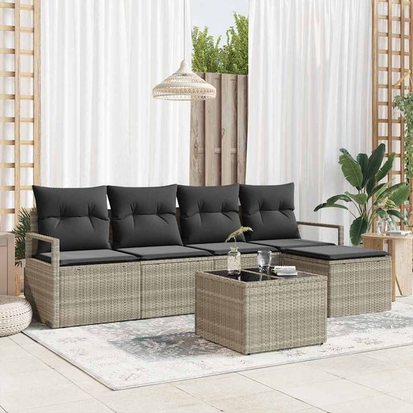 vidaXL Sada pohoviek s vankúšom s úložiskom 6 pcs Svetlosivá polyratan