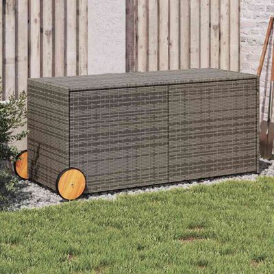 vidaXL Záhradný úložný box s kolieskami sivý 283 l polyratan