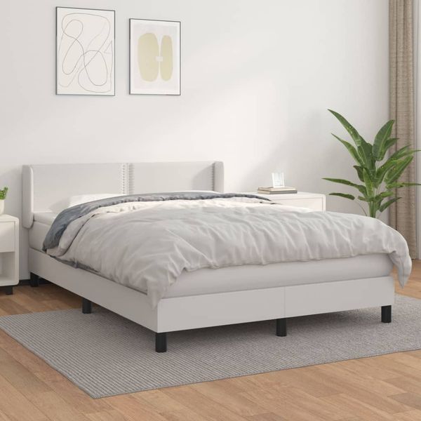 vidaXL Boxspring posteľ s matracom biely 140x190 cm umelá koža