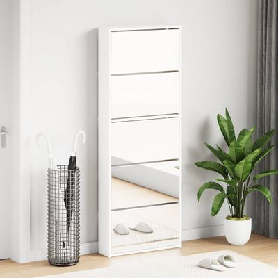 vidaXL Biely botník s 5 zrkadlovými skrinkami, 63x17x169,5 cm