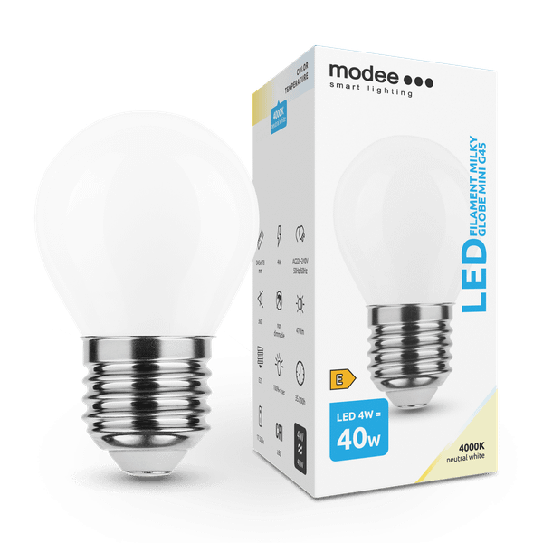 Modee LED žiarovka Filament Milky Globe Mini G45 4W E27 4000K