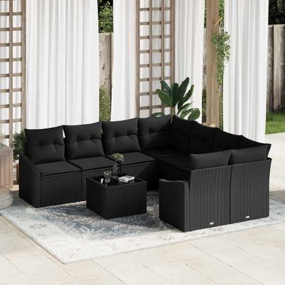vidaXL Sada pohoviek s vankúšom s úložiskom 9 pcs Čierna polyratan