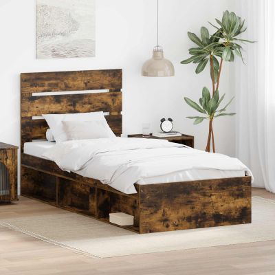 vidaXL Rám postele Dymová dub 90 x 200 cm Masívne borovicové drevo