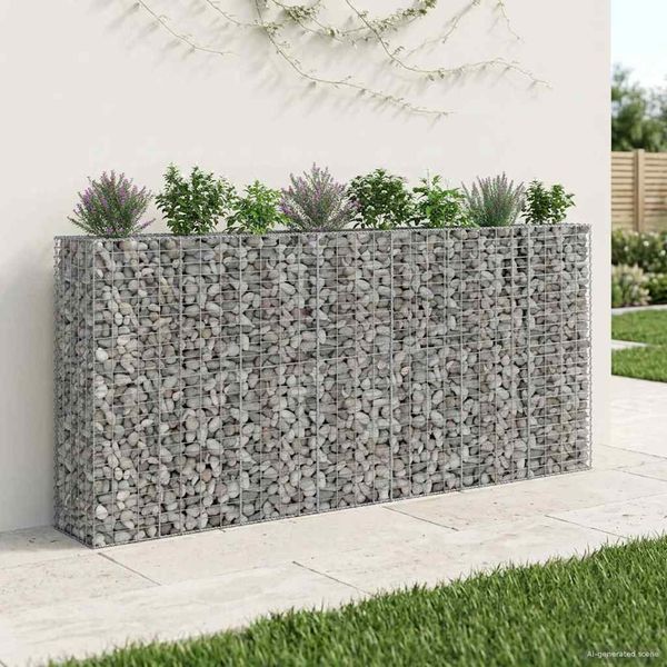 vidaXL Gabiónová vyvýšená posteľ 4 pcs Strieborná 330 x 50 x 150 cm
