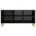 vidaXL TV stolík nohy z masívneho dreva lesklý čierny 103,5x30x50 cm