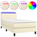 vidaXL Boxspring posteľ s matracom a LED krémová 100x200 cm umelá koža