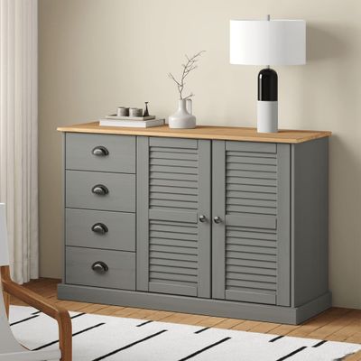 vidaXL Komoda so zásuvkami VIGO 113x40x75 cm sivá borovicový masív