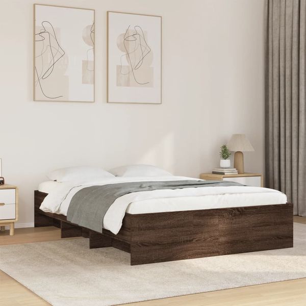 vidaXL Posteľný rám hnedý dub 135x190 cm kompozitné drevo