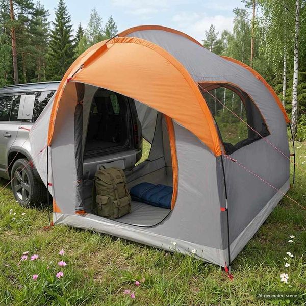 vidaXL Auto Stan Šedá a oranžová 239 x 210 x 210 cm Polyester a oceľ