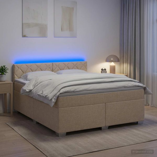 vidaXL Posteľ s boxspringom a matracom a LED Krémová 160 x 200 cm