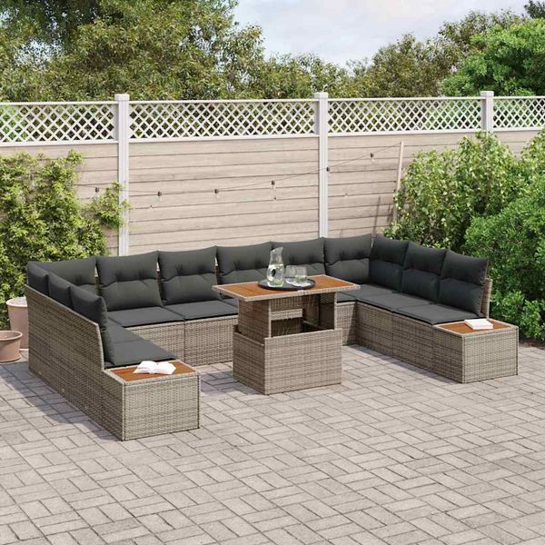 vidaXL Záhradný jedálenský set s vankúšom 11 pcs Sivá a hnedá