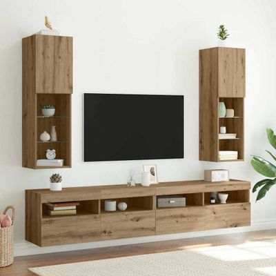 vidaXL TV skrinky s LED svetlami 2 ks dub artisan 30,5x30x102 cm