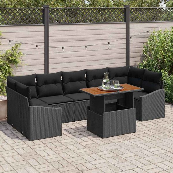 vidaXL Záhradný jedálenský set s vankúšom 8 pcs Čierna a Hnedá
