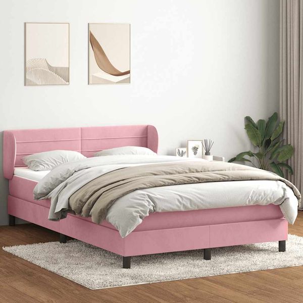 vidaXL Posteľný rám boxsping s matracom ružový 160x220 cm zamat