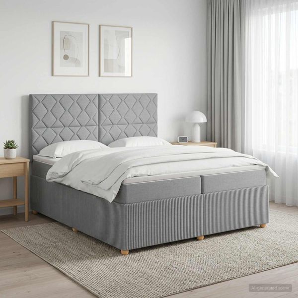vidaXL LED boxspring posteľ s matracom Svetlosivá 200 x 200 cm Látka