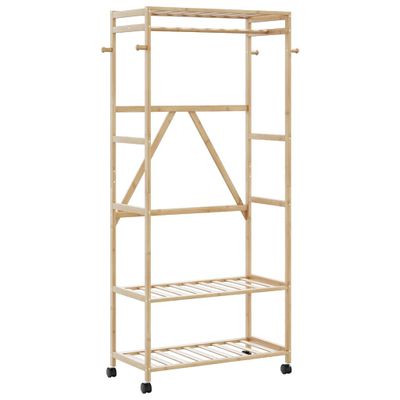 vidaXL vešiak na šaty s policami a kolieskami 90x40x179,5 cm bambus
