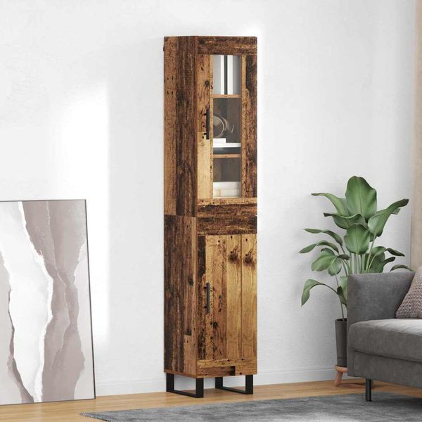 vidaXL Highboard Staré drevo 34,5 x 34 x 180 cm Kompozitné drevo