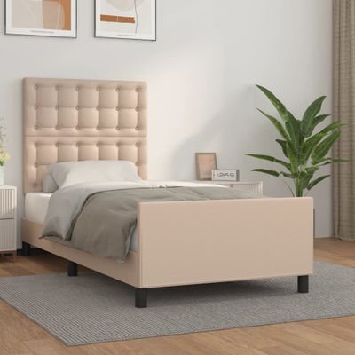 vidaXL Posteľný rám s čelom kapučínový 90x190 cm umelá koža