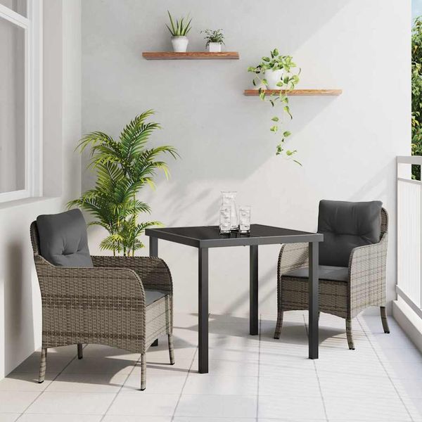 vidaXL Záhradný jedálenský set s vankúšom 3 pcs Sivá polyratan