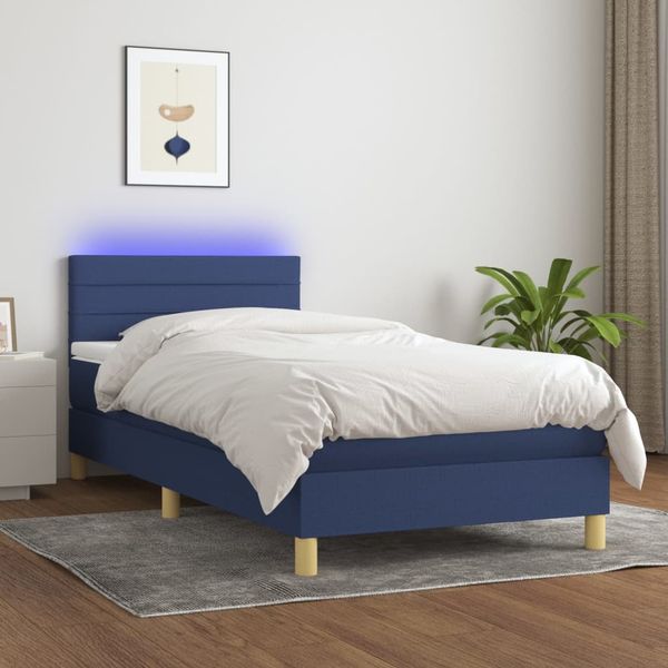 vidaXL Posteľ boxsping s matracom a LED modrá 80x200 cm látka