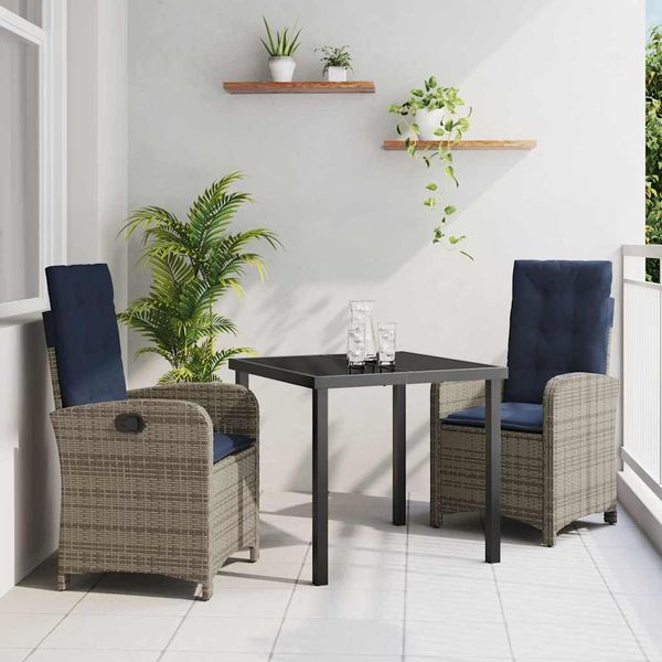 vidaXL Záhradný jedálenský set s vankúšom 3 pcs Sivá polyratan