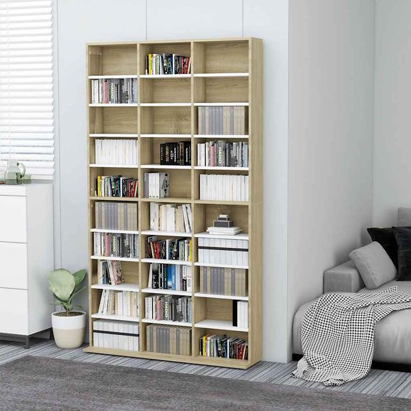 vidaXL Skrinka na CD, biela a sonoma 102x23x177,5 cm, kompozitné drevo