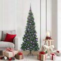 vidaXL Rohový umelý vianočný strom s 300 LED-i Zelená 180 cm PVC a kov