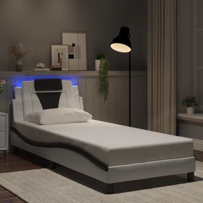 vidaXL Rám postele, Viana, s LED bez matraca, bielo čierny 90x190 cm
