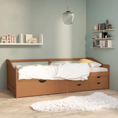 vidaXL 3-miestna posteľ so zásuvkami medovo-hnedá masívna borovica 90x200 cm