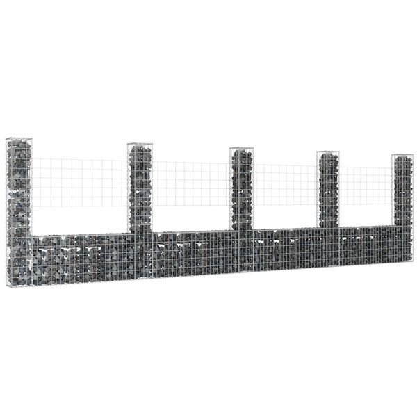 vidaXL Železný gabiónový kôš v tvare U s 5 stĺpmi 500x20x150 cm