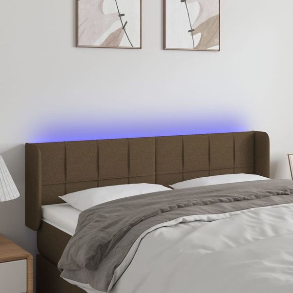 vidaXL Čelo postele s LED tmavohendé 147x16x78/88 cm látka
