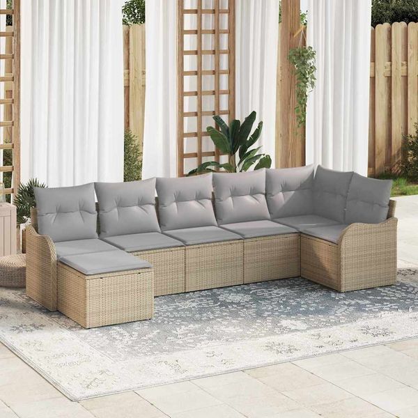 vidaXL Súprava záhradných pohoviek 7 pcs Béžová polyratan