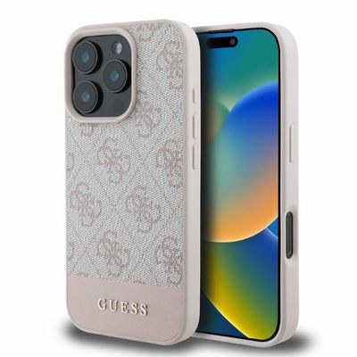Obal Guess pre iPhone 16 Pro 6,3" GUHCP16LG4GLPI ružový tvrdý obal 4G Bottom Stripe