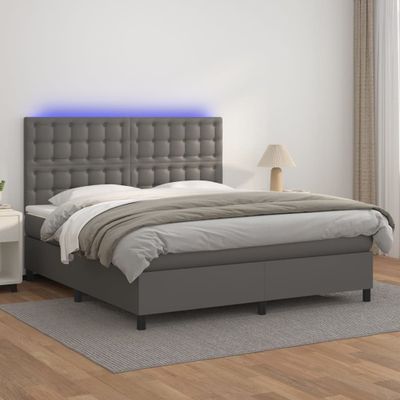 vidaXL Boxspring posteľ s matracom a LED sivá 160x200 cm umelá koža