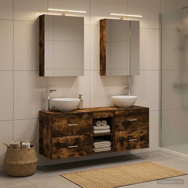 vidaXL Set kabinetov do kúpeľne 5 pcs Dymový dub 50 x 14,5 x 70 cm