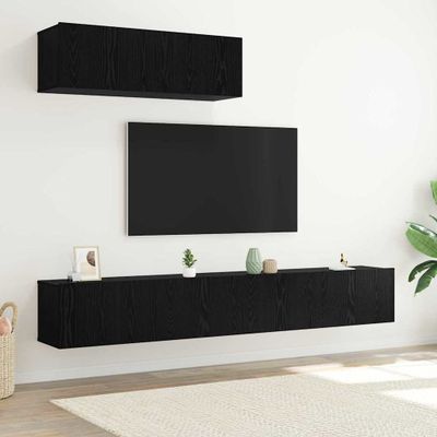 vidaXL Zostava TV skriniek Nástenný 3 pcs Čierny dub Kompozitné drevo