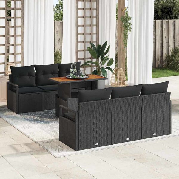 vidaXL Súprava záhradných pohoviek s úložiskom 7 pcs Čierna Poly ratan